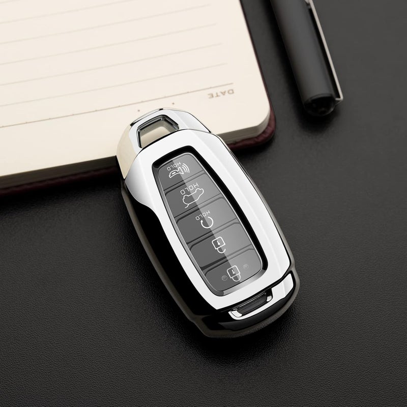 Tengare Car Key Fob Cover Compatible with Hyundai Key Case Silver Protector Keychain Holder - Image 2