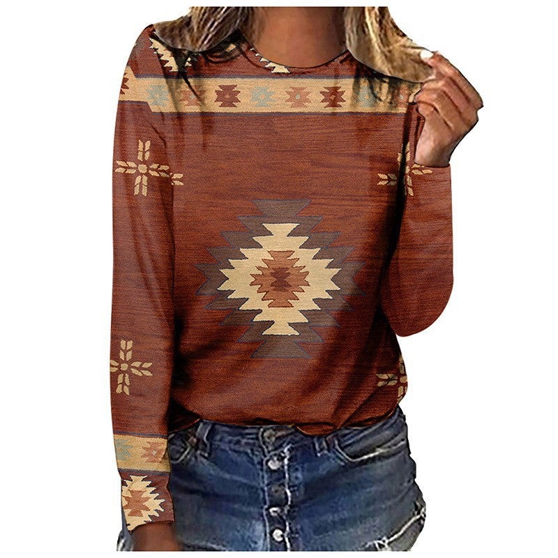 T-Shirt Retro Series Digital 3D Printing Women'S Street Long Sleeve Sports T-Shirt Top - Image 4
