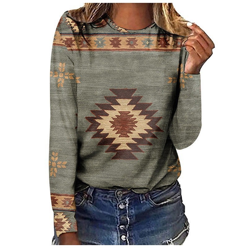 T-Shirt Retro Series Digital 3D Printing Women'S Street Long Sleeve Sports T-Shirt Top - Image 1