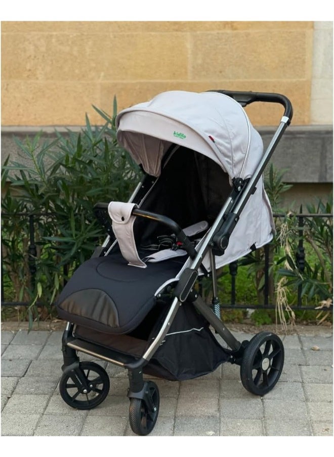 Kidilo kidilo Single Baby With Flip Arm -Z8 ( Stroller weight 10.9 KG ) Light Gray  - Image 2