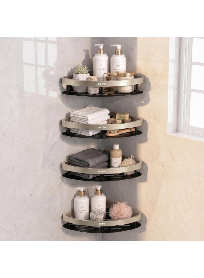 Plantex Self Adhesive Corner Shelf for Bathroom Wall/Aluminium & Stainless Steel Corner Rack/Storage Organizer/Bathroom Accessories Set- Pack of 4 (8 x 8 inch, Satin & Black) - Image 1
