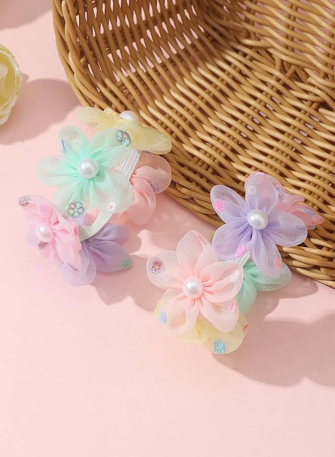 Take Two  Pack of 2 - Girls Multi-Color Pearls Embellished Floral Hair Tie for Women | Best Price UAE