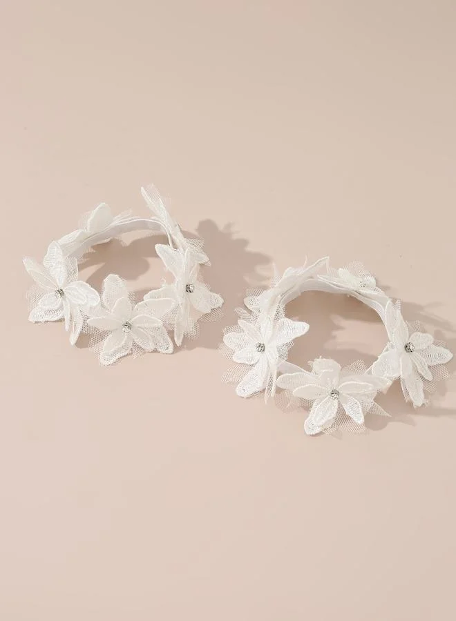 Take Two  Pack of 2 - Girls Multi-Color Pearls Embellished Floral Hair Tie for Women | Best Price UAE