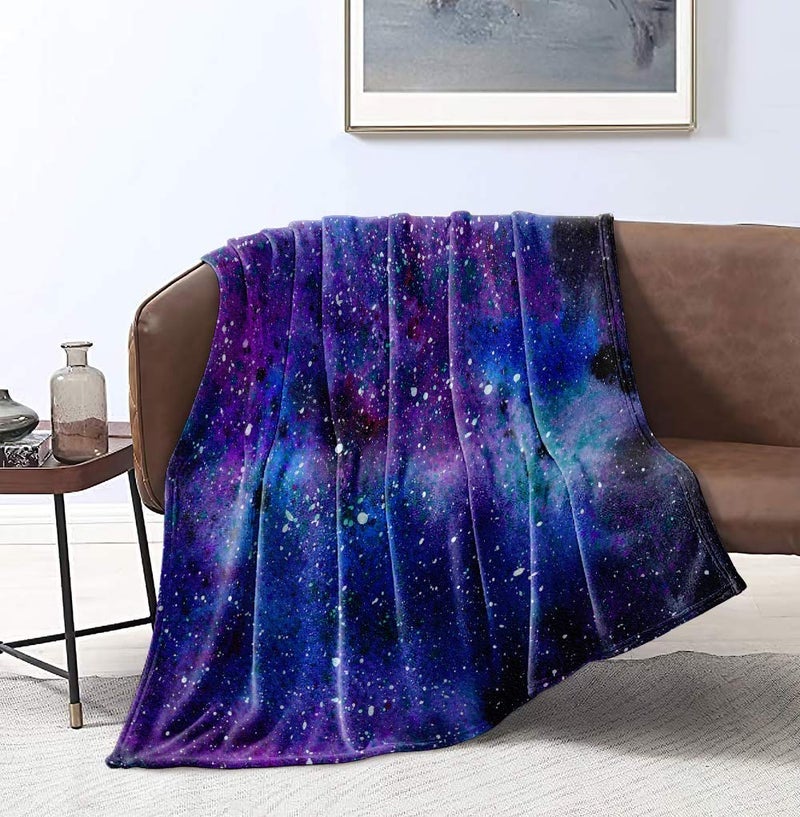 Bedbay Space Throw Blanket for Couch Universe Gifts for Girls Boys Flannel Soft Blanket Blue Galaxy Blanket Lightweight Fluffy Bed Couch Travel Blanket for All SeasonsBlueThrow50x60