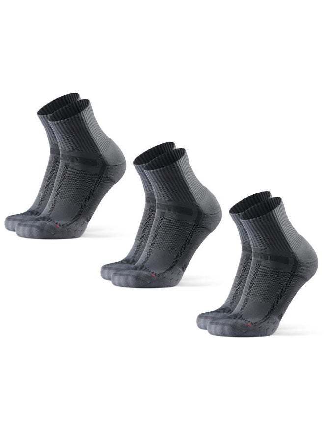 DANISH ENDURANCE 3 Pack Running Socks for Long Distances, Quarter, Men & Women, Grey/Black, Large - Image 1