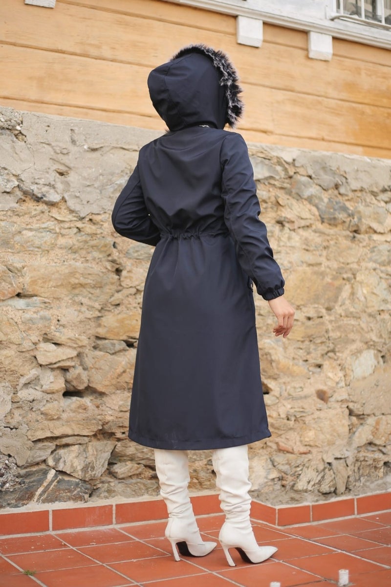 Vibeys Collection Navy Blue Fur Lined and Waterproof Women's Winter Coat & Jacket  - Image 5