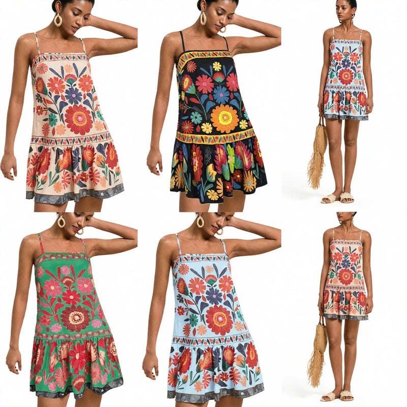 Women's Bohemian Floral Print Loose Fit Casual Sleeveless Dress
