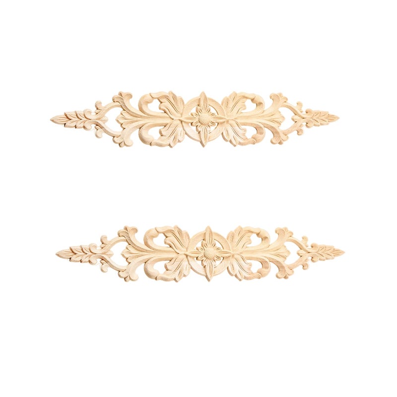 موكسام Muxsam 2pcs الطويل المنحوتات الخشبية المنحوتة للأثاث للأثاث شارات نحت خشبية غير مصممة لخزانة الحائط مرآة مرآة باب السرير خزانة سقف السقف. - Image 1
