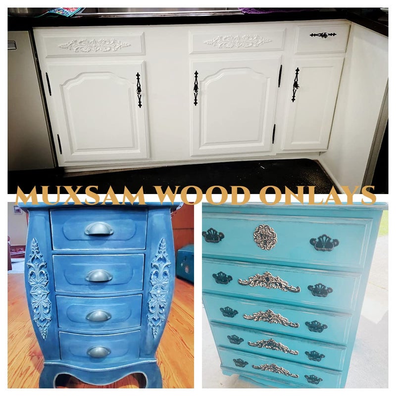 موكسام Muxsam 2pcs الطويل المنحوتات الخشبية المنحوتة للأثاث للأثاث شارات نحت خشبية غير مصممة لخزانة الحائط مرآة مرآة باب السرير خزانة سقف السقف. - Image 5