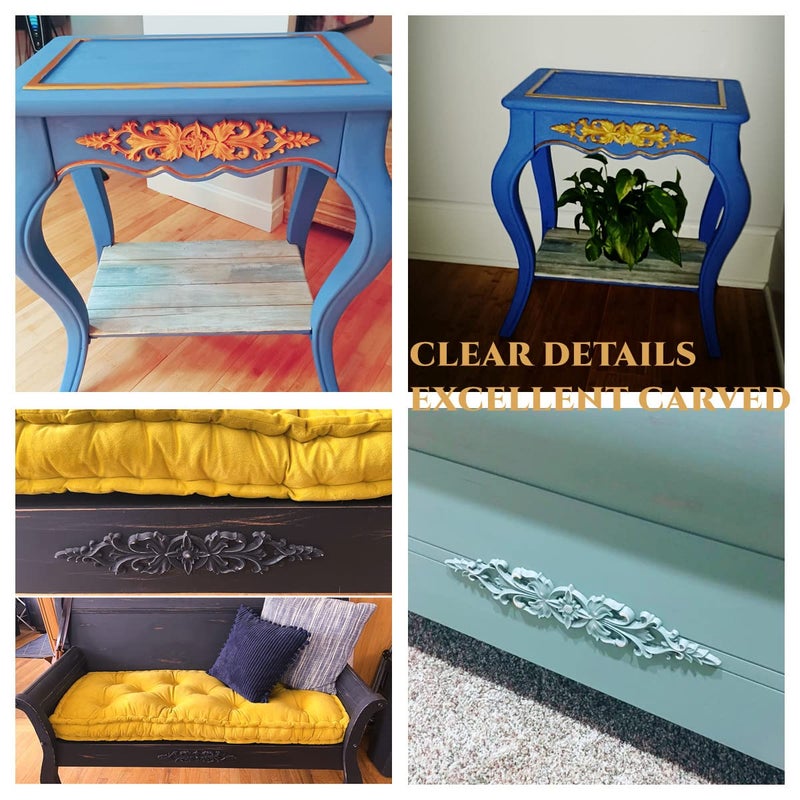 موكسام Muxsam 2pcs الطويل المنحوتات الخشبية المنحوتة للأثاث للأثاث شارات نحت خشبية غير مصممة لخزانة الحائط مرآة مرآة باب السرير خزانة سقف السقف. - Image 4