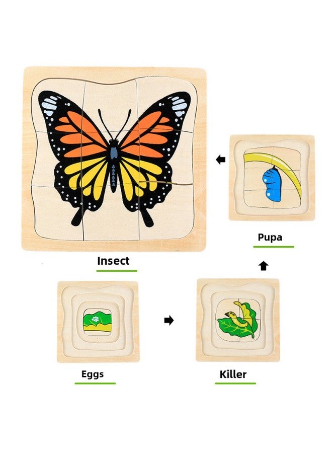 Montessori Teaching Aids Multi-layer Puzzle Early Education Toys Cartoon Animal Puzzle Children's Educational Cognitive Toys Wholesale-Color:erfly - Image 1