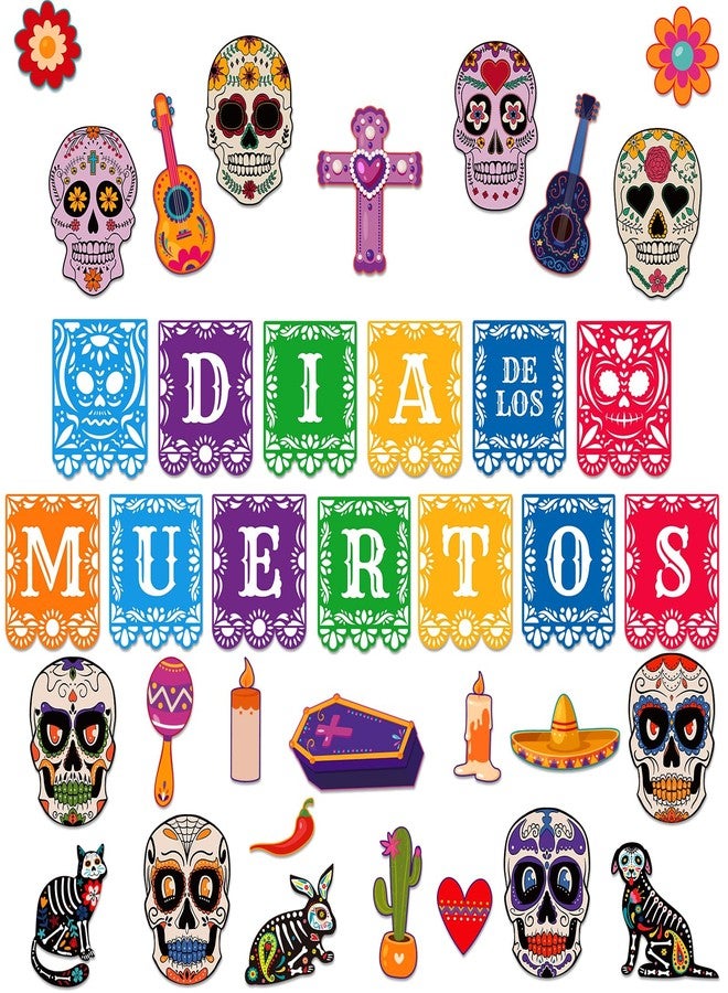 WhatSign Day of The Dead Decorations Halloween Cutouts Sugar Skull Decor Cutout Dia De Los Muertos Paper Decorations Cutouts Classroom Bulletin Board Halloween Day of The Dead Party Supplies - Image 1