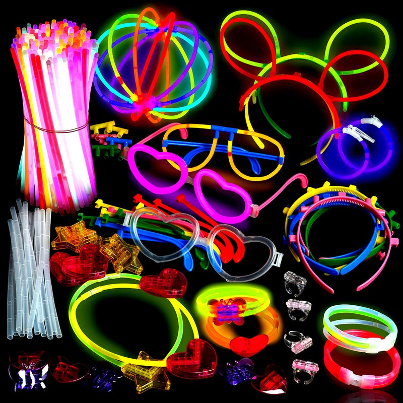 Play22 500 Glow Sticks Party Pack Necklaces And Bracelets - Ultra Bright Glow in The Dark Party Supplies, Bulk 8â€ Mixed Colors 200 Sticks And 300 Accessories - for Halloween, Christmas, Birthday - Image 1