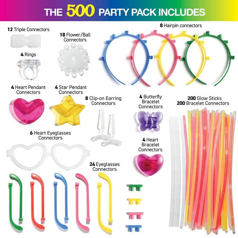 Play22 500 Glow Sticks Party Pack Necklaces And Bracelets - Ultra Bright Glow in The Dark Party Supplies, Bulk 8â€ Mixed Colors 200 Sticks And 300 Accessories - for Halloween, Christmas, Birthday - Image 3