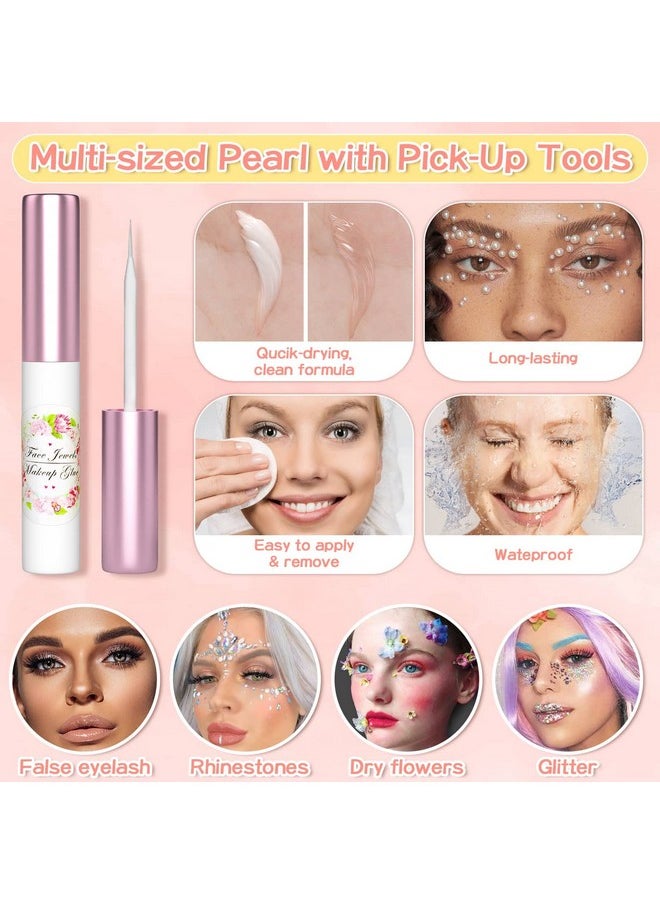 S Face Gems Eye Pearls With Sfx Makeup Glue Spirit Adhesive For Costume, Shynek Half Pearls Hair Pearls Beads Face Adhesive Makeup Gems Flatback Pearls For Nail Hair Makeup Jewels Cosplay