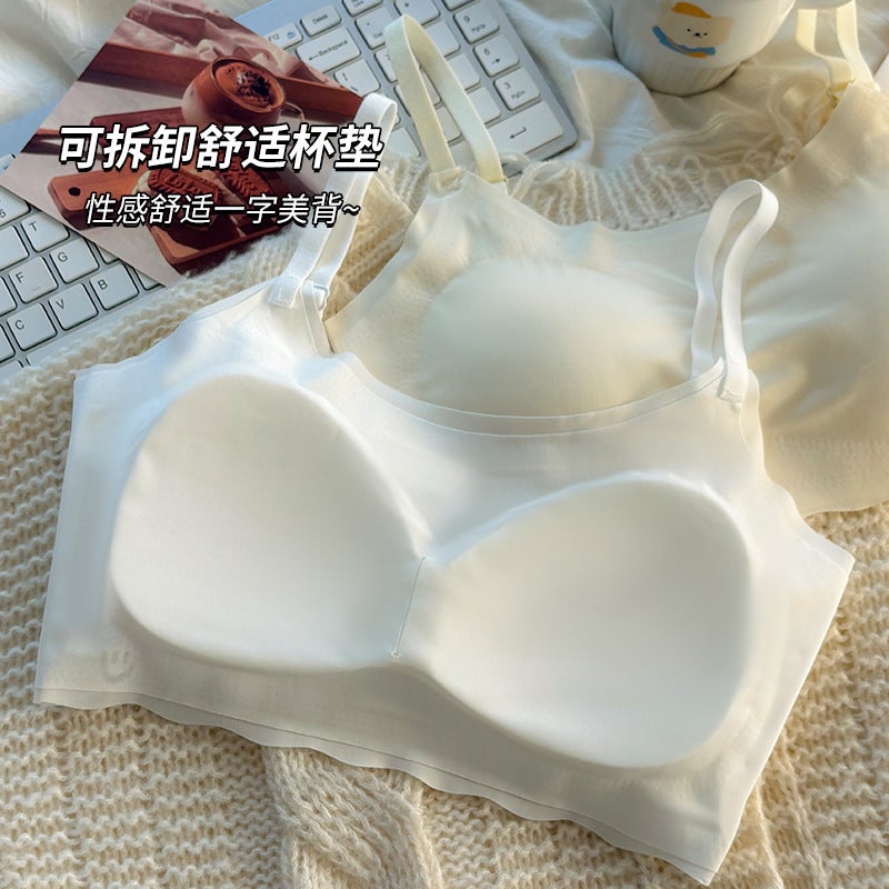 Seamless Ice Silk Underwear For Women, Korean Style Sports Push-Up Bra Without Rims, Student Breathable Slimming Camisole - Image 4