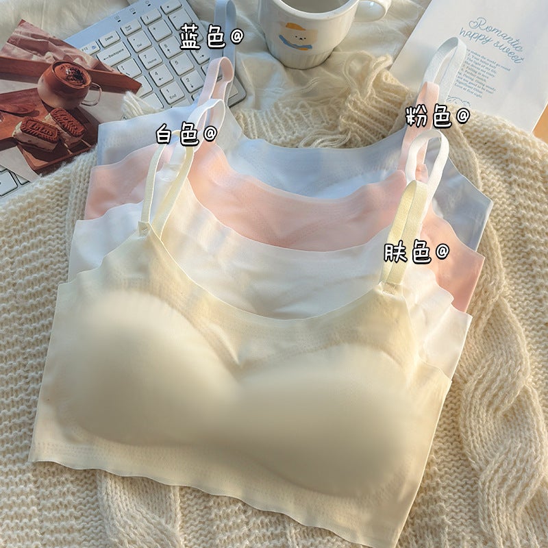 Seamless Ice Silk Underwear For Women, Korean Style Sports Push-Up Bra Without Rims, Student Breathable Slimming Camisole - Image 2