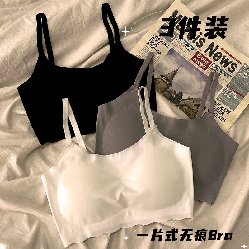 Seamless Ice Silk Underwear For Women, Korean Style Sports Push-Up Bra Without Rims, Student Breathable Slimming Camisole - Image 5