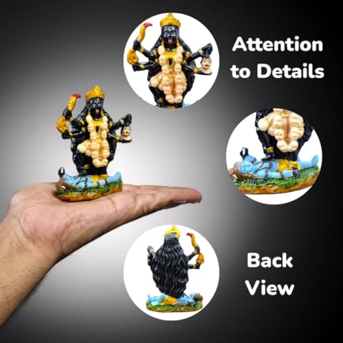 RIANZ® Kali MATA God Idol for Car Dashboard, Home Temple & Office Decor | Hindu Goddess Figurine Murti with Detailing | 10cm x 7cm | Spiritual Gift & Puja Decoration Item (Black) - Image 2