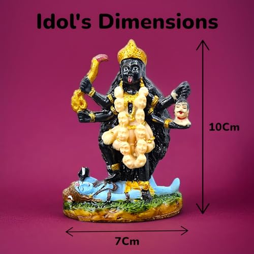 RIANZ® Kali MATA God Idol for Car Dashboard, Home Temple & Office Decor | Hindu Goddess Figurine Murti with Detailing | 10cm x 7cm | Spiritual Gift & Puja Decoration Item (Black) - Image 3