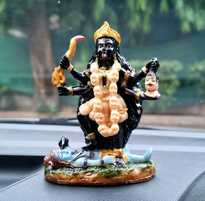 RIANZ® Kali MATA God Idol for Car Dashboard, Home Temple & Office Decor | Hindu Goddess Figurine Murti with Detailing | 10cm x 7cm | Spiritual Gift & Puja Decoration Item (Black) - Image 1