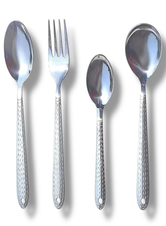 Artha Cutlery Set -24+1 Pcs Spoon Set with Plastic Stand Include 6 Tea Spoon, 6 Fork,6 Dessert Spoon and 6 Soup Spoons Peridot (Hammer) Desing - Image 4
