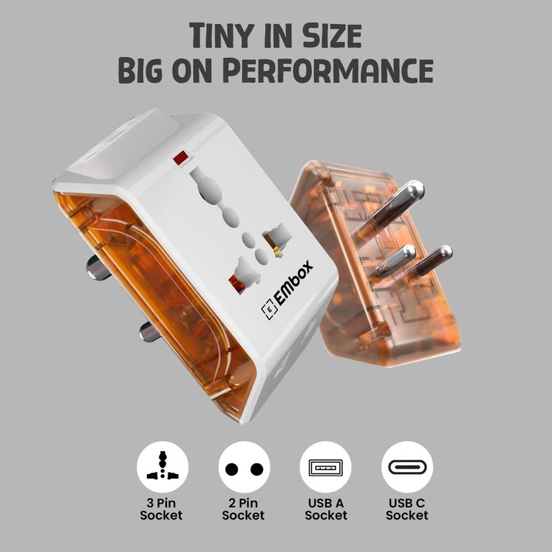 EMBOX محول متعدد المآخذ مع منافذ USB | مقبس عالمي ذو 2 دبابيس | محول شاحن متعدد USB مع USB-A و Type-C | محول طاقة سريع مدمج للهواتف والأجهزة اللوحية | عبوة من 1 - Image 3