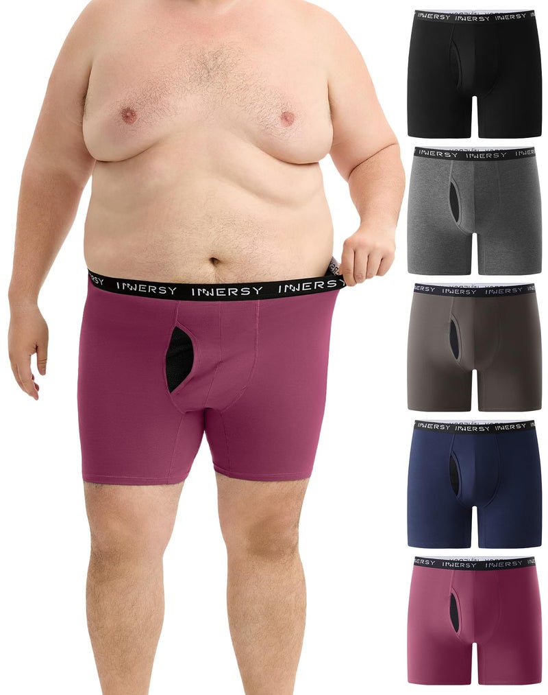 INNERSY Men's Big and Tall Boxer Briefs Stretch Cotton Moisture Wicking Underwear 5-Pack(Classic Essentials, 4X) - Image 1