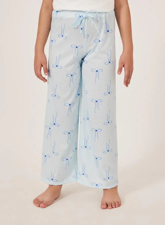 Styli Bow Print Short Sleeve T-Shirt and Pyjama Set