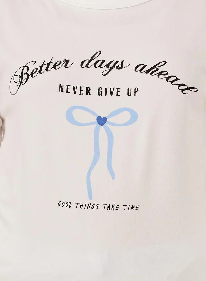 Styli Bow Print Short Sleeve T-Shirt and Pyjama Set