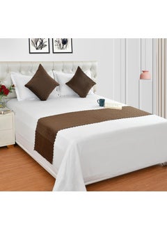 Shri Anand Creations Shri Anand Creations Ultrasonic Quilted Velvet Bed Runner Scarf with Cushion Covers for Double Bed King Size Bed Runner 18x90 Cushion Cover 16x16 Brown 