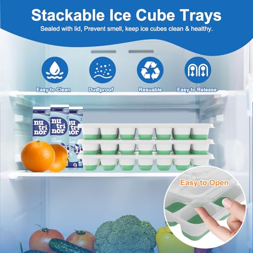 Weftnom Ice Cube Tray with Lid, 3 Pack Silicone Easy-Release Ice Trays for Freezer, Stackable Ice Cube Molds for Drinks, Cocktails, Whiskey, Coffee - BPA-Free and Odor-Free - Image 2