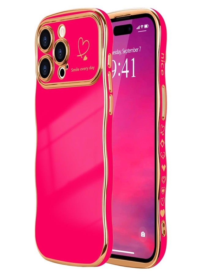 جراب LCHULLE لهاتف iPhone 15 Pro Max للنساء والفتيات، جراب هاتف لطيف بتصميم مموج على شكل قلب، غطاء حماية للكاميرا مقاوم للصدمات لهاتف iPhone 15 Pro Max مقاس 6.7 بوصة، لون وردي فاقع - Image 1