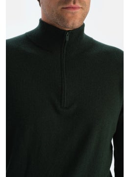 dagi Dark Green Men's Cashmere Blend Zipper Collar Sweater  - Image 4
