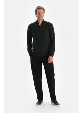 dagi Dark Green Men's Cashmere Blend Zipper Collar Sweater  - Image 3