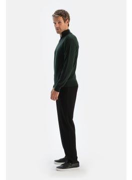 dagi Dark Green Men's Cashmere Blend Zipper Collar Sweater  - Image 2