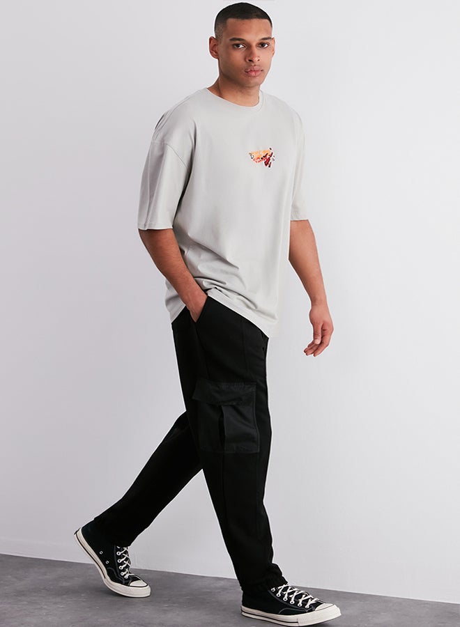 Black Oversize/Wide Cut Cargo Pocket Elastic Leg Sweatpants TMNSS24EA00003