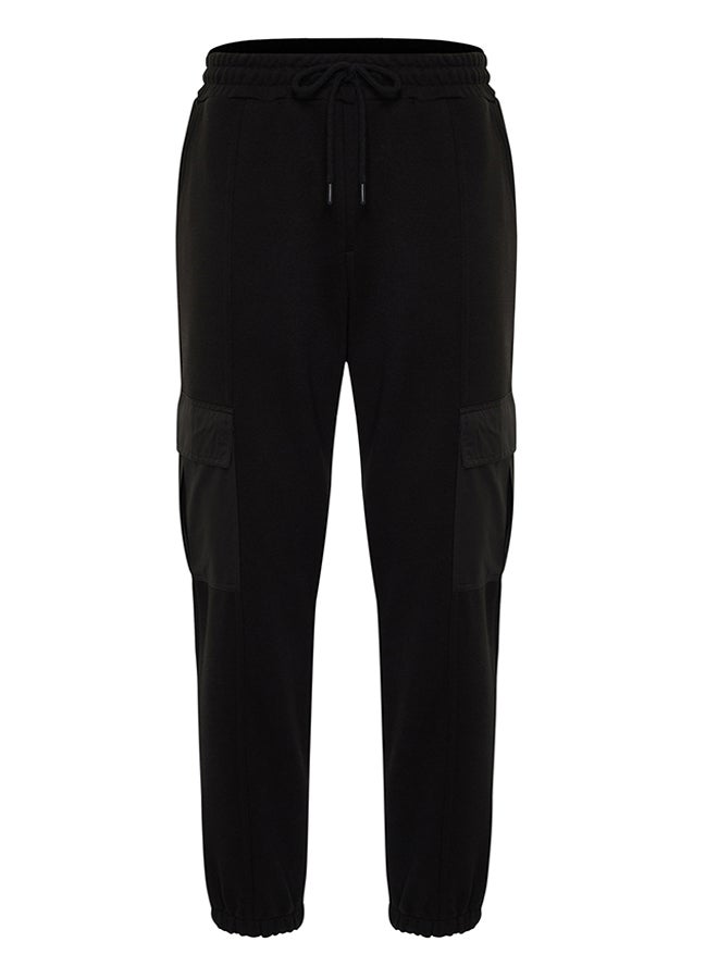 Black Oversize/Wide Cut Cargo Pocket Elastic Leg Sweatpants TMNSS24EA00003