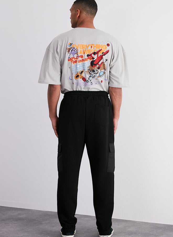 Black Oversize/Wide Cut Cargo Pocket Elastic Leg Sweatpants TMNSS24EA00003