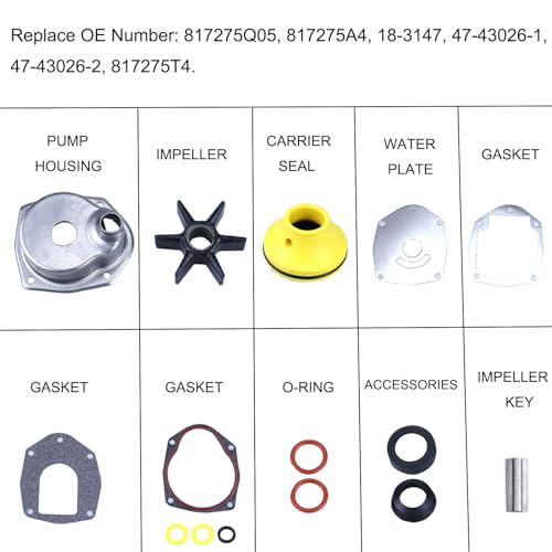 MOCW Water Pump Repair Kit Compatible with 1991-2021 Mercury MerCruiser Alpha 1 Gen 2 Drives 200HP 225HP 250HP Water Pump Impeller Kit Replace 817275A4 817275Q05 18-3147 47-43026-1, 47-43026-2 - Image 2