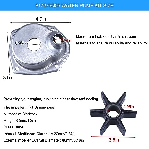 MOCW Water Pump Repair Kit Compatible with 1991-2021 Mercury MerCruiser Alpha 1 Gen 2 Drives 200HP 225HP 250HP Water Pump Impeller Kit Replace 817275A4 817275Q05 18-3147 47-43026-1, 47-43026-2 - Image 3