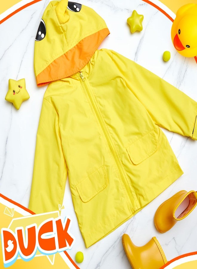 Twistover 2 Pcs Toddler Raincoat Rain Boots Set Kids Baby Cartoon Hoodie Zipper Jacket Short Rain Shoes for Little Boys Girls(2 T,Yellow Duck) - Image 3