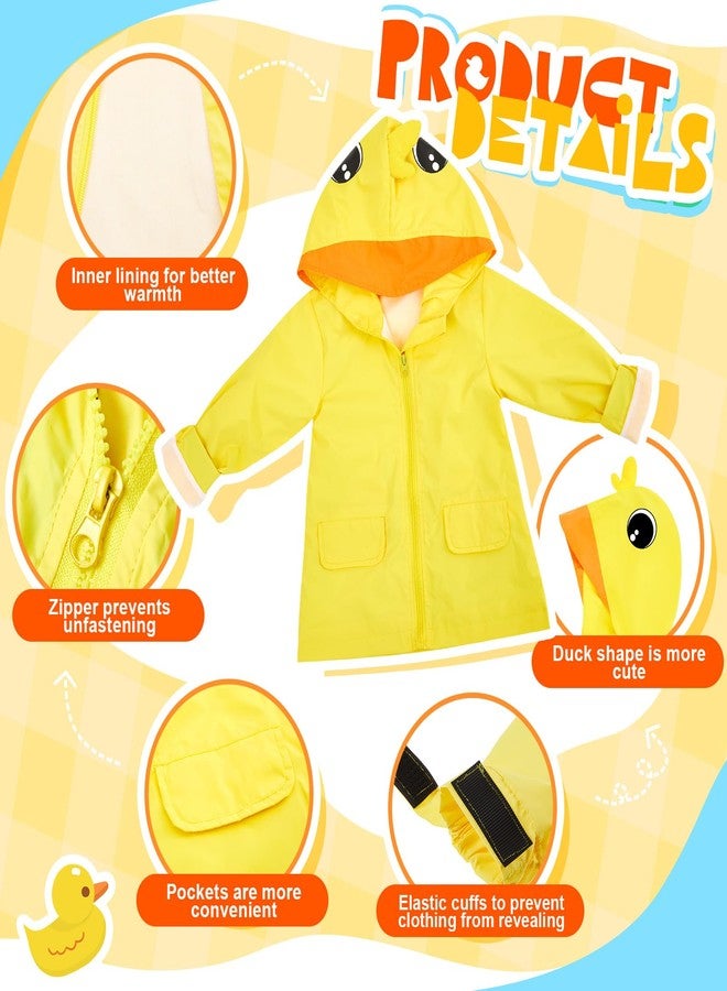 Twistover 2 Pcs Toddler Raincoat Rain Boots Set Kids Baby Cartoon Hoodie Zipper Jacket Short Rain Shoes for Little Boys Girls(2 T,Yellow Duck) - Image 4