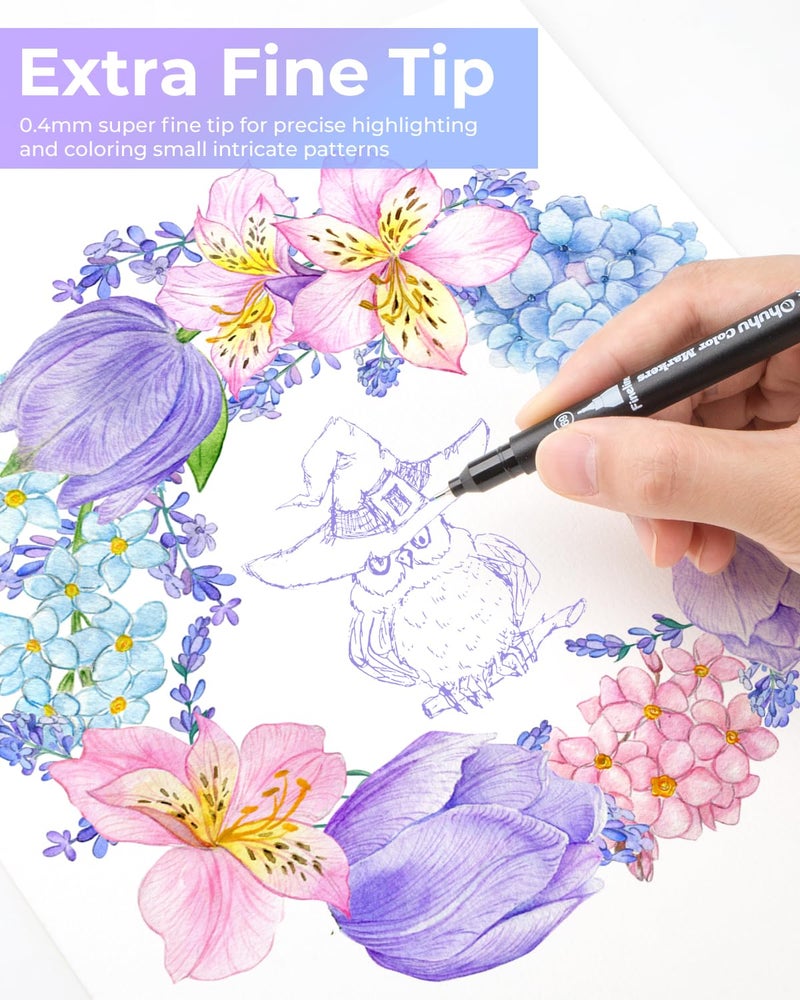 Ohuhu Markers for Adult Coloring Books No Bleeding 100 Colors Coloring Markers Water-based Dual Tips Fineliner & Brush Drawing Pens Art Pens for Kids Adults Sketch Journal - Maui - Black - Image 5