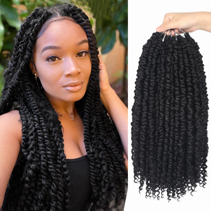 Bileaf Passion Twist Crochet Hair Pretwisted 16 Inch 8 Packs Crochet Passion Twist Hair Soft Pre Looped Passion Twist Crochet Braids Bohemian Crochet Hair for Women Girls and Kids 1B
