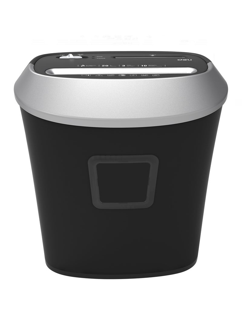 Deli Deli E9948 Paper Shredder, 10-Sheet Capacity, 5-Min Continuous Run Time, 20L Bin, 5×38mm Cross-Cut, Noise ≤80dB, Shreds CDs, Credit Cards, Paper Clips & Staples, Black  - Image 3