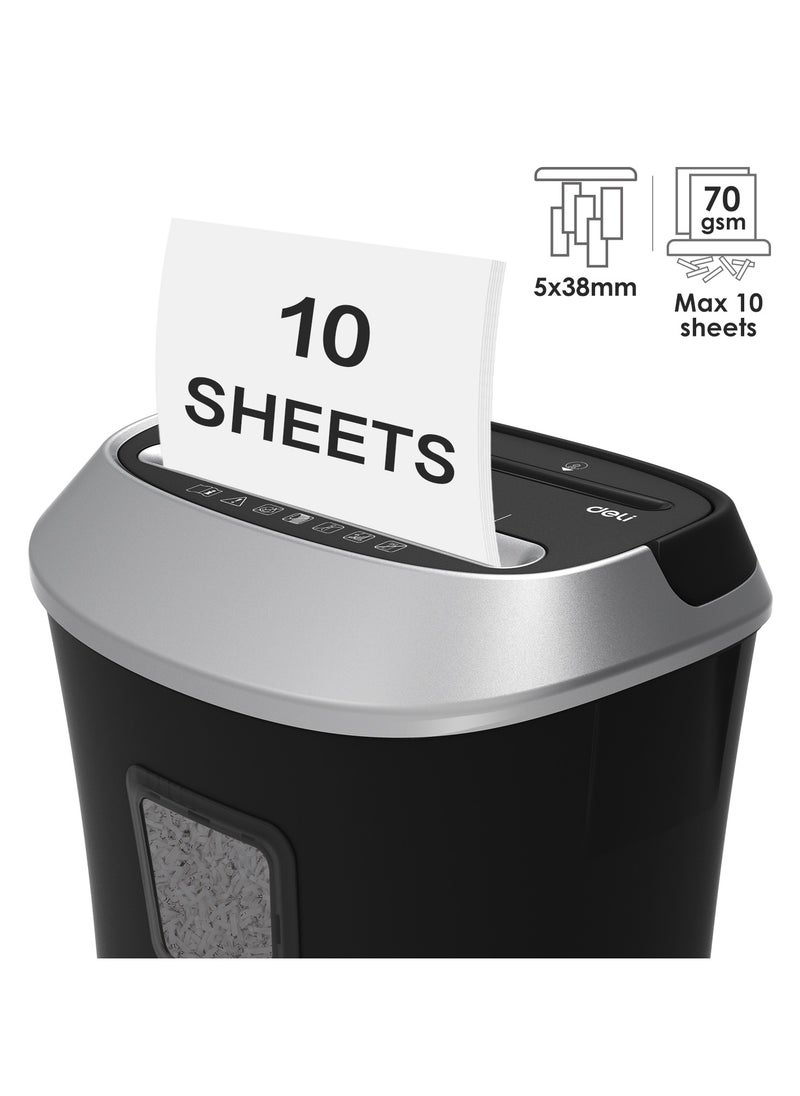 Deli - Deli E9948 Paper Shredder, 10-Sheet Capacity, 5-Min Continuous Run Time, 20L Bin, 5×38mm Cross-Cut, Noise ≤80dB, Shreds CDs, Credit Cards, Paper Clips & Staples, Black - Image 1