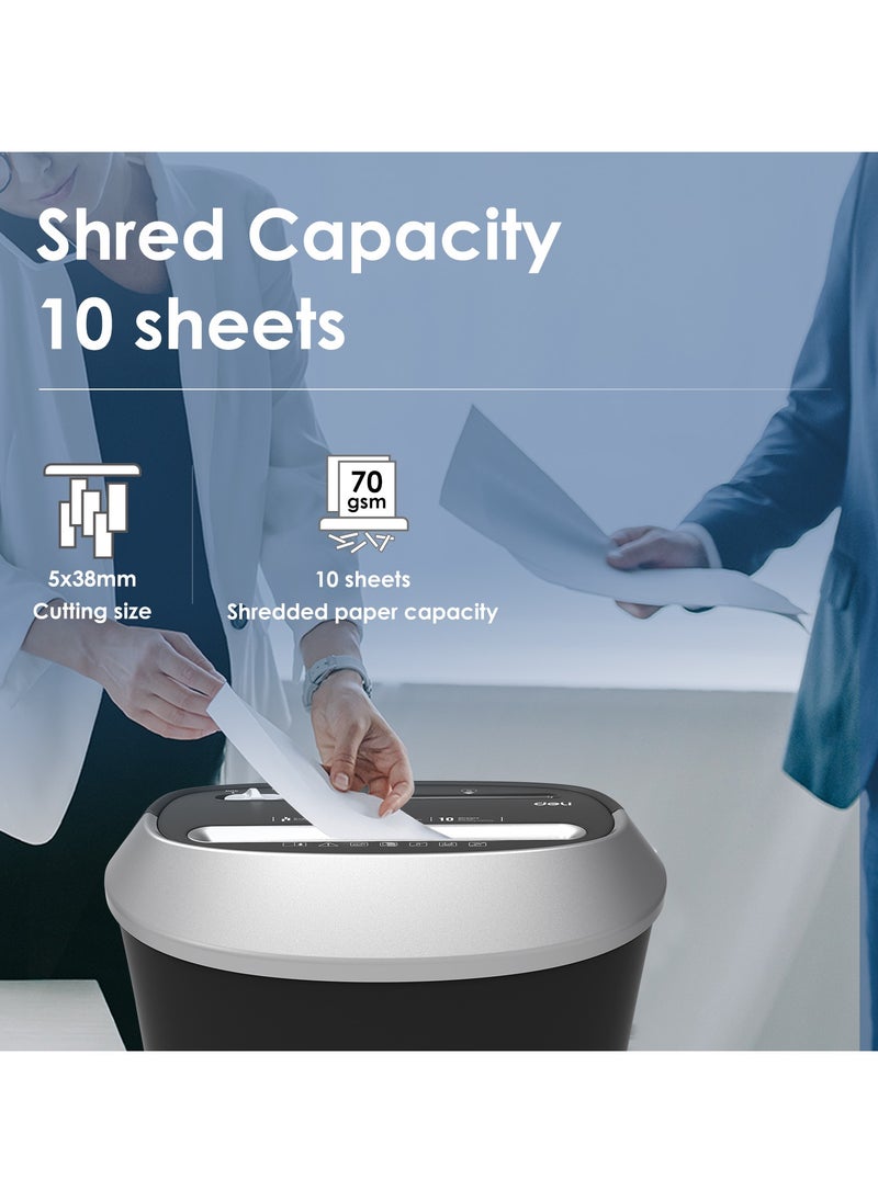 Deli - Deli E9948 Paper Shredder, 10-Sheet Capacity, 5-Min Continuous Run Time, 20L Bin, 5×38mm Cross-Cut, Noise ≤80dB, Shreds CDs, Credit Cards, Paper Clips & Staples, Black - Image 1