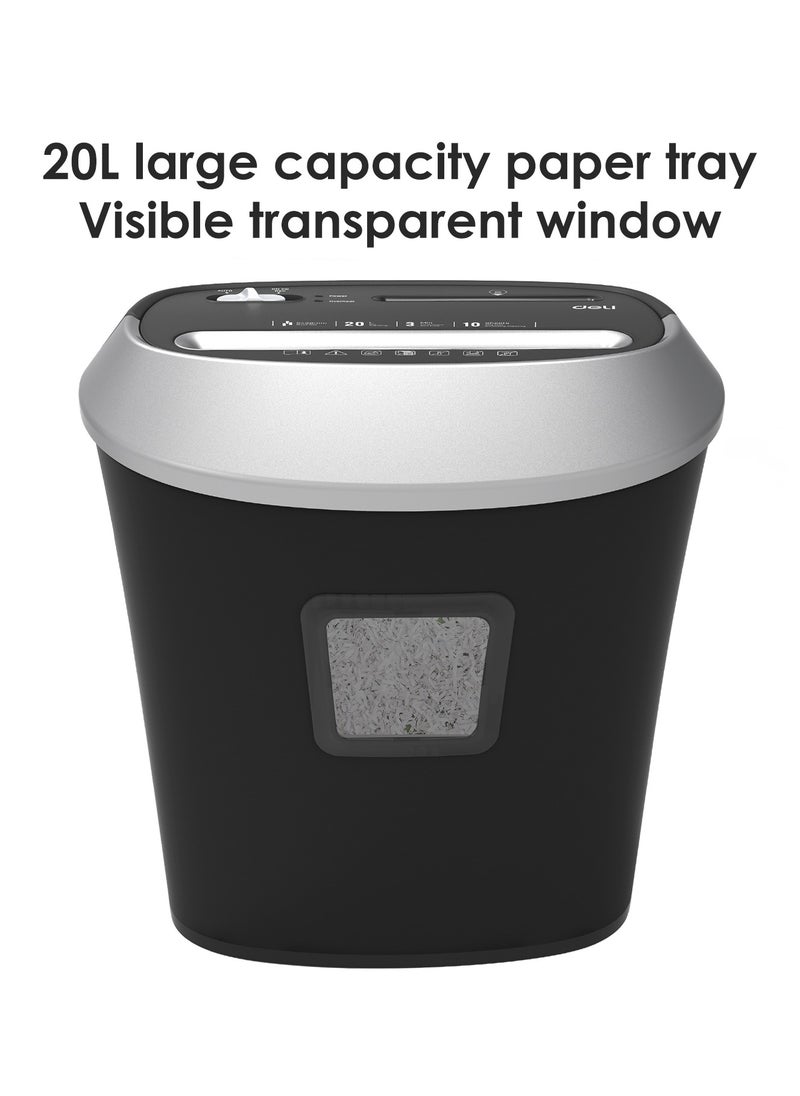 Deli - Deli E9948 Paper Shredder, 10-Sheet Capacity, 5-Min Continuous Run Time, 20L Bin, 5×38mm Cross-Cut, Noise ≤80dB, Shreds CDs, Credit Cards, Paper Clips & Staples, Black - Image 1