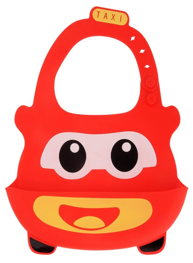 Yellow Bee Easy Clean Silicone Bib with Crumb Collector, Red - Image 1